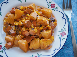 Home made potato and sausage stew