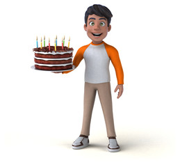 Fun 3D cartoon Asian teenager .