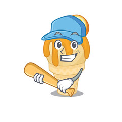 Picture of orange ice cream cartoon character playing baseball