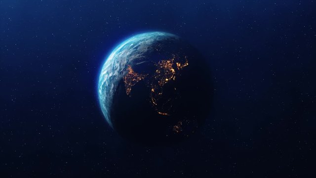 Looping planet earth rotation. Planet earth with atmosphere and stars twinkle Stars Planet Earth, Outer Space, Planet - Space, World Map, World Map, Outer Space, City.