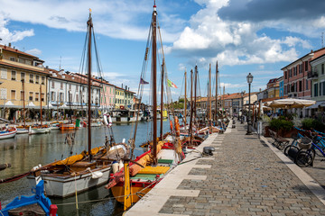 The port canal designed by Leonardo da Vinci and old town of Cesenatico on the Adriatic sea coast