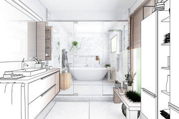 Naklejka na ściany i meble Modern Bathroom Integration (illustration) - 3d visualization