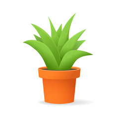 Aloe vera in a pot.Plant succulent leaves isolated on a white background.Medicinal plants.Realistic vector illustration.Concept for cosmetics.