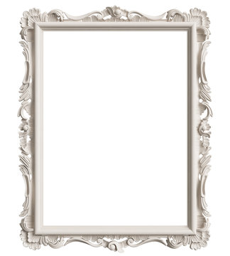 Classic white  frame with ornament decor isolated on white background