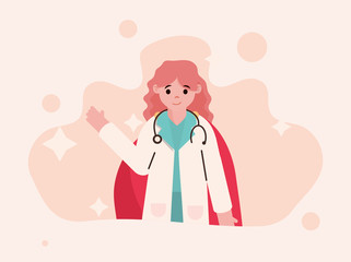 doctor hero, female physician with stethoscope and red cape