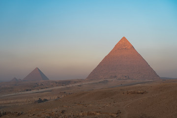 Fototapeta na wymiar Pyramid of Khafre in Giza plateau in a beautiful morning sunrise, Giza, Cairo, Egypt