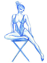 Female Lingerie Model Posting Illustration in Blue