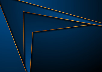 Dark blue corporate abstract background with golden lines. Vector design
