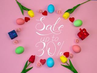 Holiday card, Easter banner with text - a discount of 30 per cent