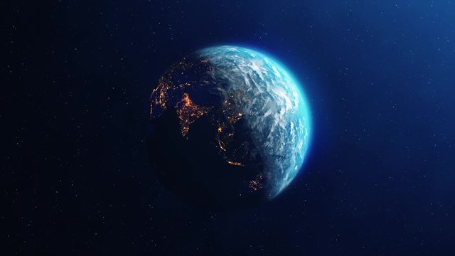 Looping planet earth rotation. Planet earth with atmosphere and stars twinkle Stars Planet Earth, Outer Space, Planet - Space, World Map, World Map, Outer Space, City.