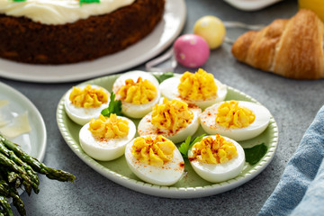 Deviled eggs with smoked paprika for Easter brunch