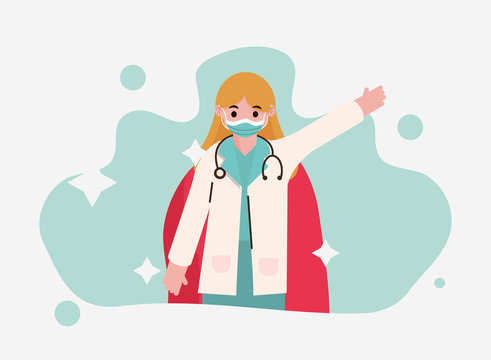 doctor hero, female physician with stethoscope and red cape