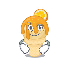A mascot design of orange ice cream having confident gesture