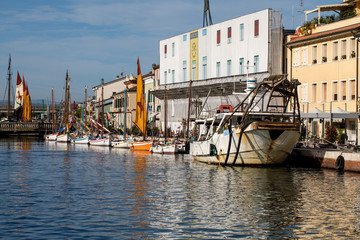 The port canal designed by Leonardo da Vinci and old town of Cesenatico on the Adriatic sea coast