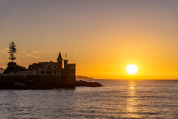 Fototapeta premium Wulff Castle at sunset. Vina del Mar, Chile