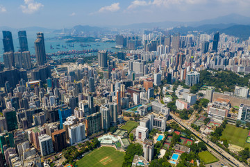 Top view of Hong Kong city skyline