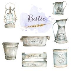 A set of rustic-style jugs