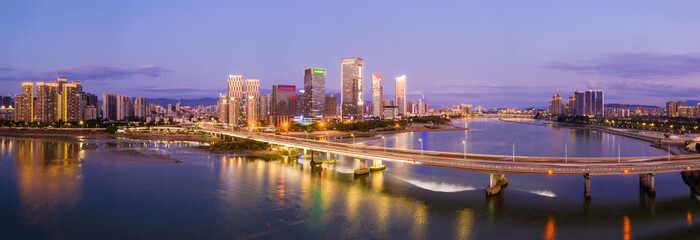 Fototapeta premium Aerial panorama view of cityscape of Fuzhou in China