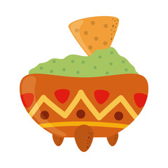 guacamole with nacho in dish cinco de mayo mexican celebration flat style icon