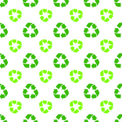 Green recycle triangle seamless pattern. Recycle Recycling pattern symbol vector. World Environment Day poster. Eco green recycled symbol pattern vector illustration isolated on white background.