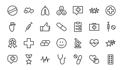 Simple Set of Medicine, Pills Related Vector Line Icons. Contains icons such as Pain, Syringe, tablet and more. Editable stroke. 480x480 pixels perfect, on a white background