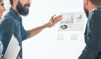 business partners discussing a joint financial project.