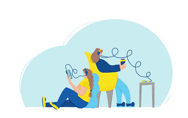 Podcast vector concept. Girl with audio stuff.