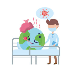 covid 19 coronavirus pandemic, doctor caring sick world in hospital bed