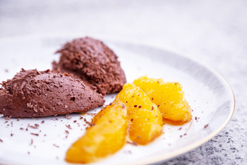 Vegan Chocolate Mousse with Caramelized Oranges