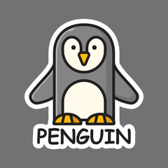 Cartoon penguin sticker in modern flat style. Simple vector illustration of wildlife.