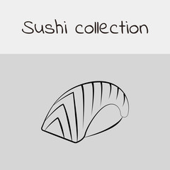 Sushi collection. Nigiri. Line drawing, icon. Vector.