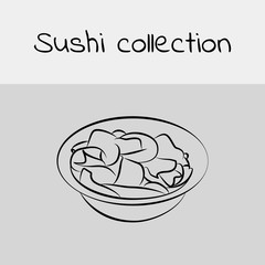 Sushi collection. Pickled ginger. Line drawing, icon. Vector.