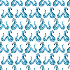 Vector cute kawaii snake horizontal line seamless pattern background on white surface