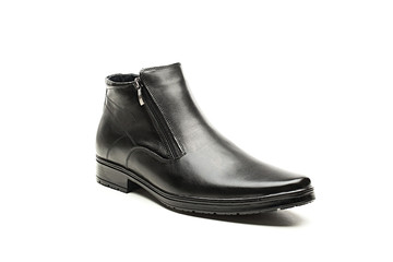 Black men's shoes leather standing on white background