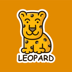 Cartoon leopard sticker in modern flat style. Simple vector illustration of wildlife.