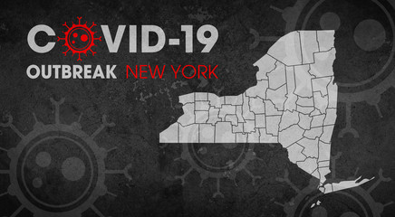 Covid-19 coronavirus outbreak in New York City in the USA - map of New York on black with texture - Covid19