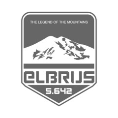 Elbrus in the Caucasus, Russia outdoor adventure logo. Rock climbing, trekking, Hiking, mountaineering and other extreme activities logo template.