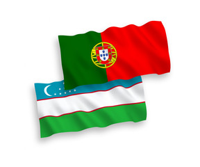 Flags of Portugal and Uzbekistan on a white background