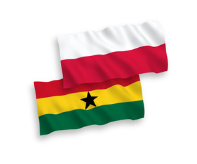 Flags of Ghana and Poland on a white background