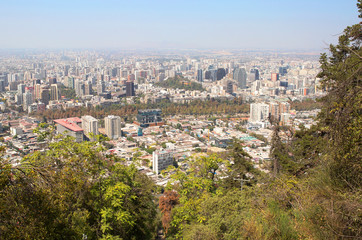 Santiago, Chile, View of the city from the San Cristobal hill.  From the hill of San Cristobal opens an amazing panorama of Santiago - the city of St. James, the patron Saint of the Castilians, in who