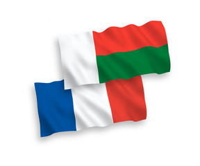 Flags of France and Madagascar on a white background
