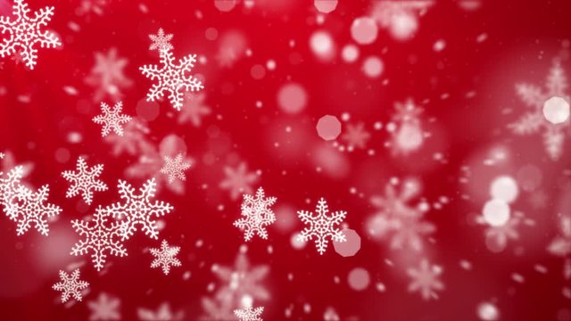 Red Abstract Falling snow flakes Snowflakes Particles 4K Loop Animation Background.winter clean bright glitter dust bokeh. Merry Christmas, New year, Wedding, Celebration, greetings