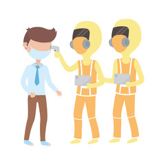 covid 19 coronavirus pandemic, medical protective suit test on medical staff