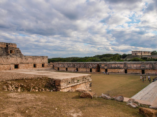 Large square at the mayan ruins of Uxmal, Yucatan, Mexico