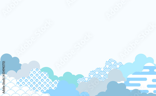 Fototapete 和柄を用いた雲の背景イラスト エ霞 青海波 鹿の子絞り Kimiko