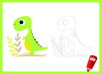 coloring pages for kids with dinosaurs and color examples. Kids learning material