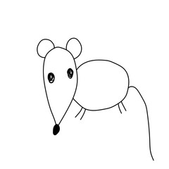 Kids drawings. Coloring Pages. Animal coloring book with mouse. Outline vector illustration. Cute adorable character for your design. Symbol 2020. Black and white cartoon icon.