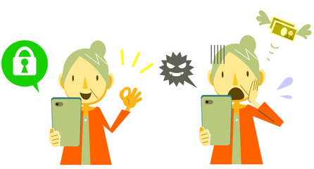 シニア女性　スマホ　セキュリティセット