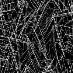 Simple vector image of abstract white curved and twisted white lines on a black background.