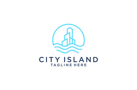 island logo beach building logo template vector icon